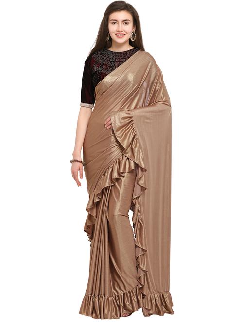 ruffle border fusion saree with blouse - 16217781 - Very Small Image - 1