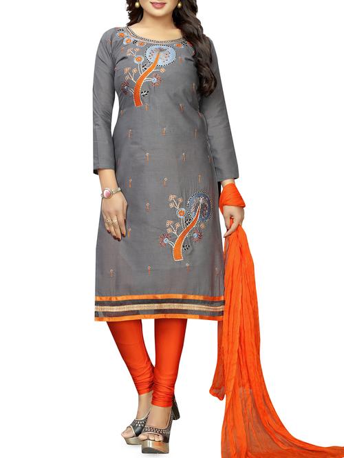 floral embroidered unstitched churidaar suit - 16219605 - Very Small Image - 1