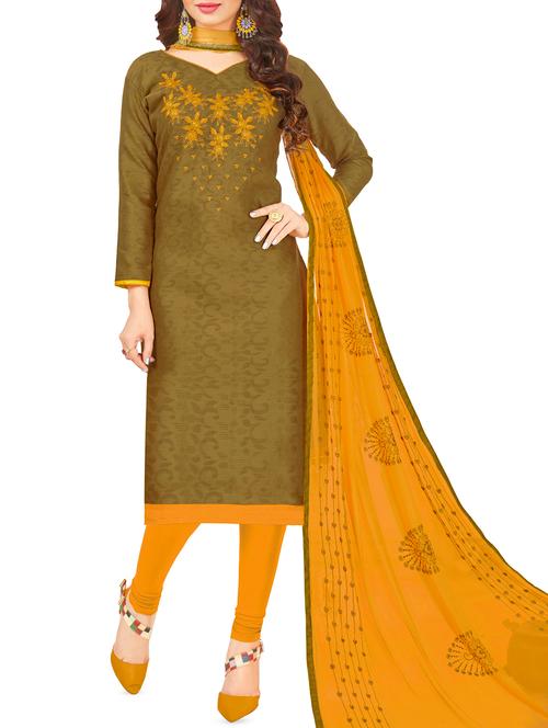 embroidered churidaar unstitched suit - 16220093 - Very Small Image - 1