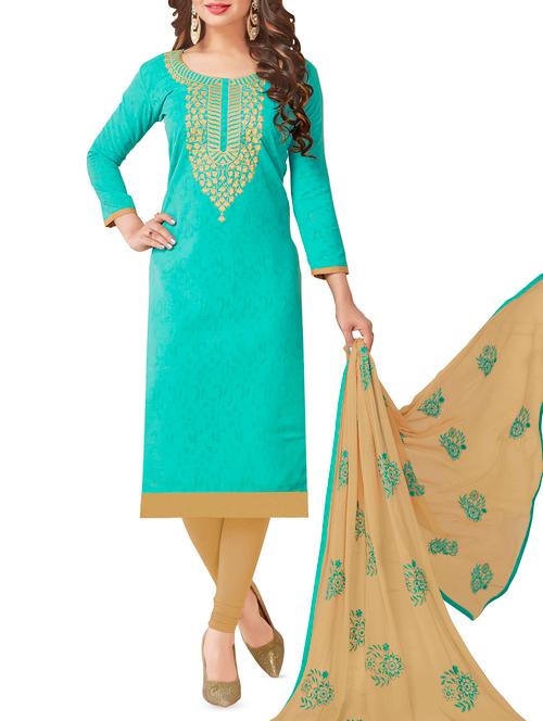 embroidered churidaar unstitched suit - 16220094 - Very Small Image - 1