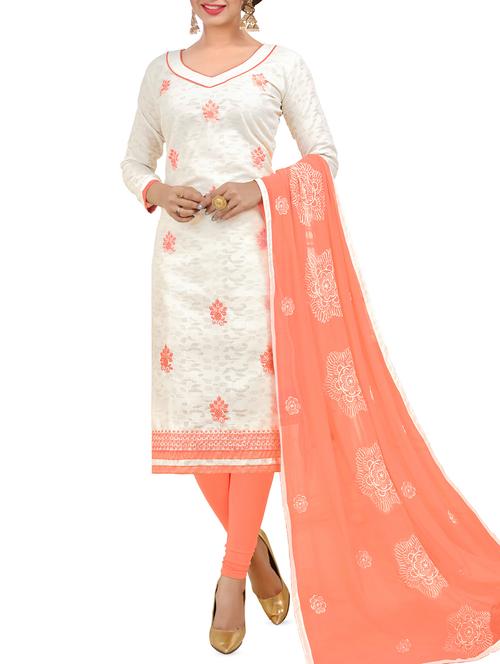 embroidered churidaar unstitched suit - 16220098 - Very Small Image - 1