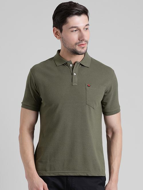 olive green solid polo t-shirt - 16220431 - Very Small Image - 1