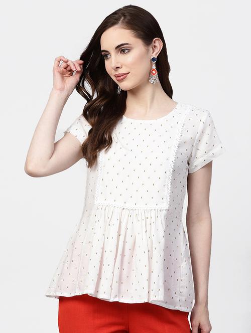 lace trim gathered top - 16220722 - Very Small Image - 1