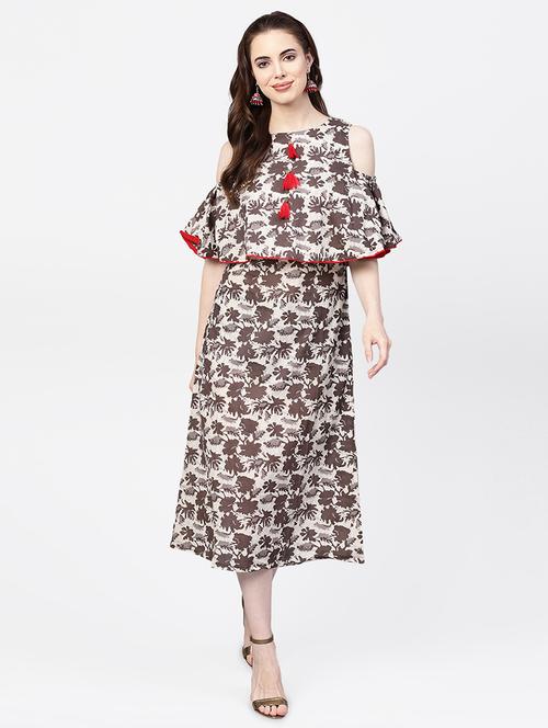 tassel detail ruffle cold shoulder dress - 16220745 - Very Small Image - 1