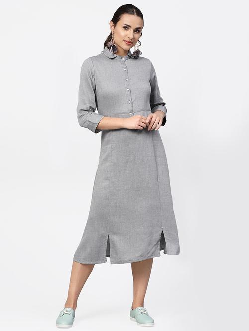 front slit button detail a-line dress - 16220746 - Very Small Image - 1