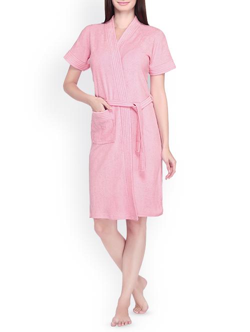 cotton half sleeves babypink bathrobe for women - free size fit upto 44 inches - 16221013 - Very Small Image - 1