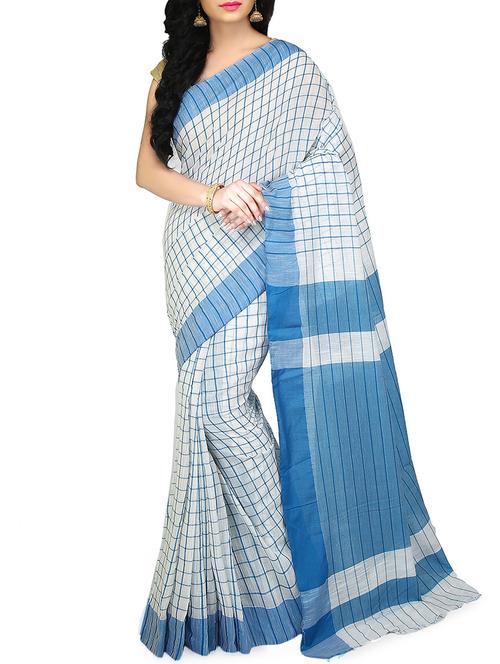checkered handloom saree with blouse - 16221377 - Very Small Image - 1