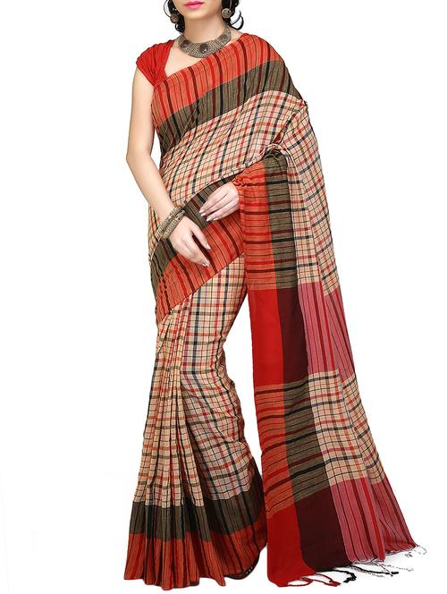 checkered tant saree with blouse - 16221383 - Very Small Image - 1