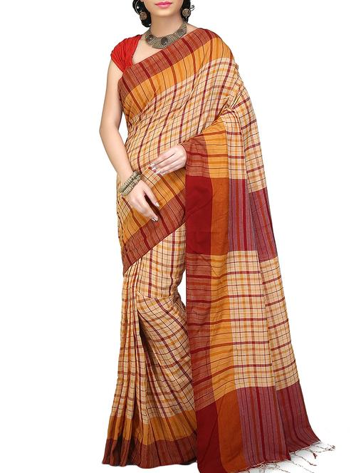 checkered tant saree with blouse - 16221384 - Very Small Image - 1