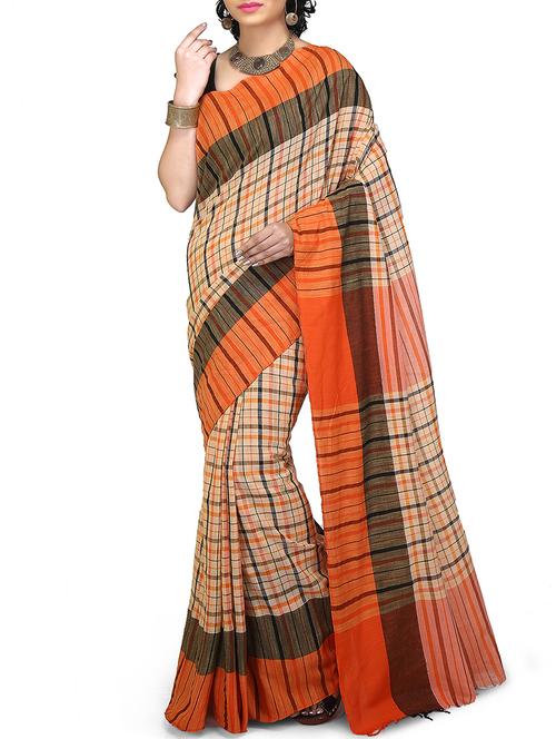 checkered tant saree with blouse - 16221386 - Very Small Image - 1