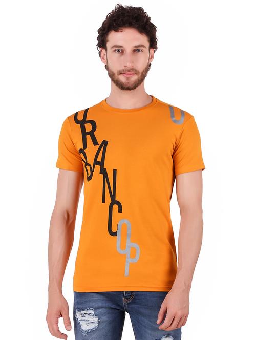 orange typographic front print t-shirt - 16222148 - Very Small Image - 1