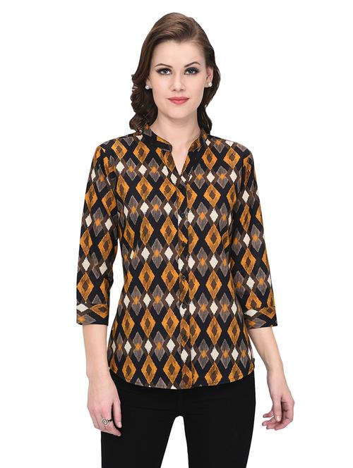 curved hem mandarin neck shirt - 16222240 - Very Small Image - 1