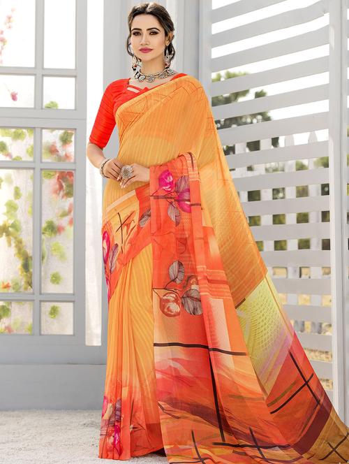 digital floral printed saree with blouse - 16222249 - Very Small Image - 1