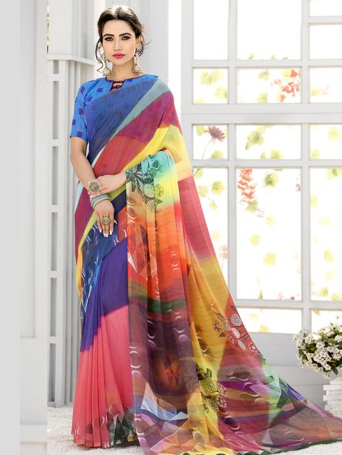 digital abstract printed saree with blouse - 16222251 - Very Small Image - 1