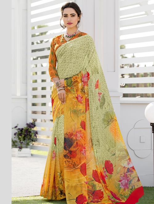 digital floral printed saree with blouse - 16222253 - Very Small Image - 1