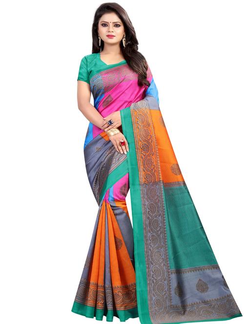 ethnic motifs printed bhagalpuri saree with blouse - 16222524 - Very Small Image - 1