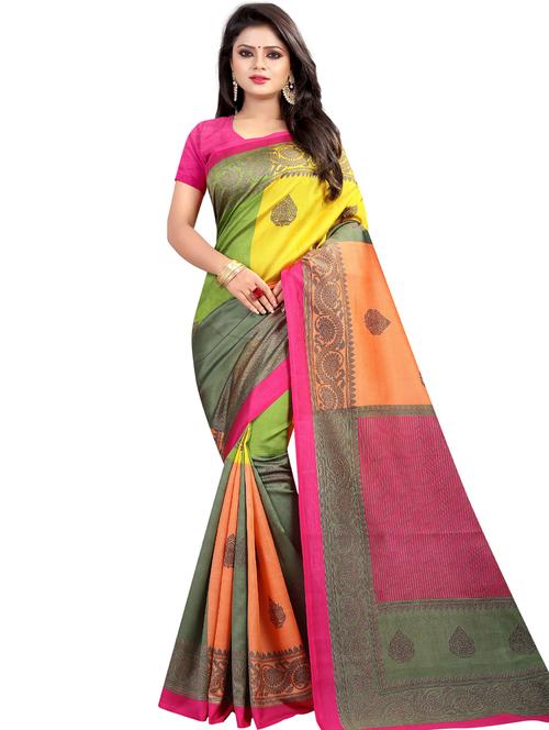 ethnic motifs printed bhagalpuri saree with blouse - 16222526 - Very Small Image - 1