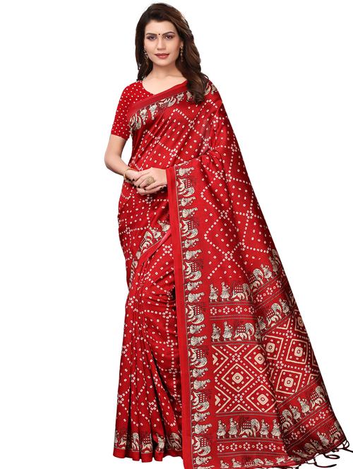 red bandhani saree with blouse - 16222534 - Very Small Image - 1
