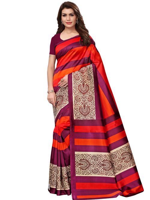 contrast striped bhagalpuri saree with blouse - 16222550 - Very Small Image - 1