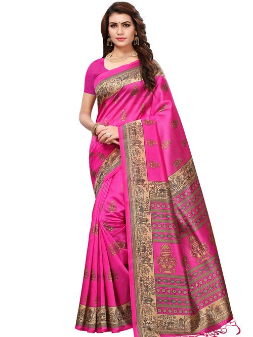 kalamkari printed bhagalpuri saree with blouse - 16222554 - Very Small Image - 1