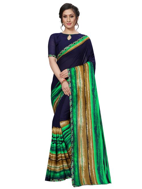 striped printed saree - 16222855 - Very Small Image - 1
