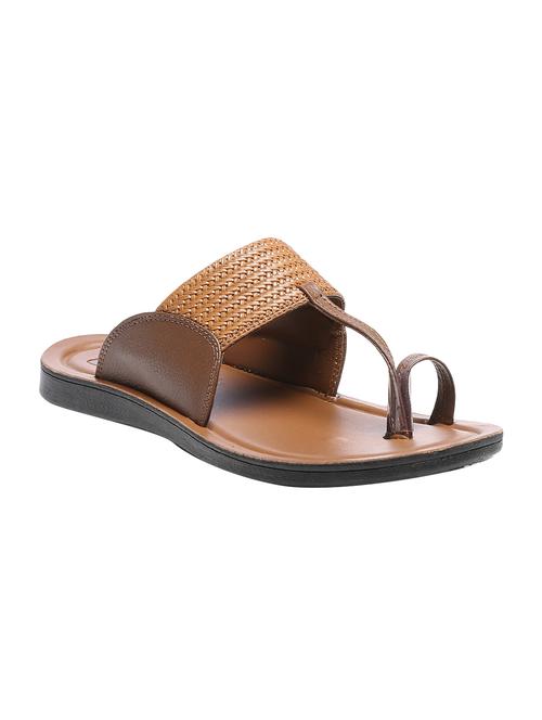 tan leatherette slip on slippers - 16224654 - Very Small Image - 1