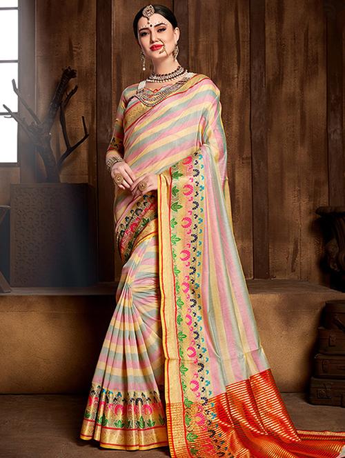 floral bordered saree with blouse - 16224731 - Very Small Image - 1
