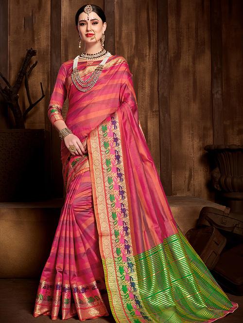floral bordered saree with blouse - 16224734 - Very Small Image - 1