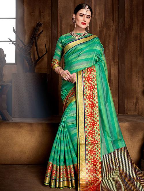 floral bordered saree with blouse - 16224735 - Very Small Image - 1
