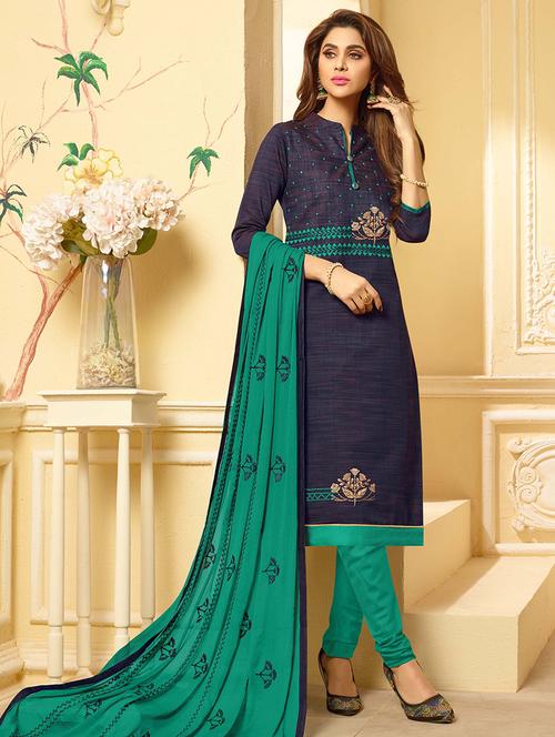embroidered straight unstitched suit - 16225671 - Very Small Image - 1