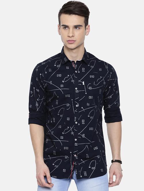 navy blue printed casual shirt - 16225851 - Very Small Image - 1