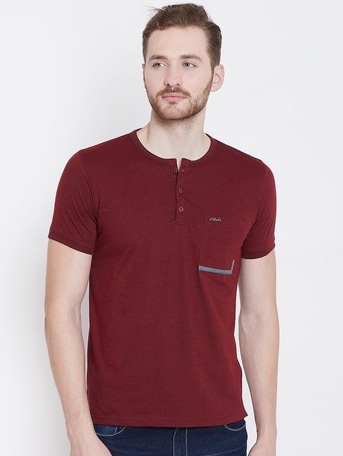 maroon solid pocket tshirt - 16226024 - Very Small Image - 1