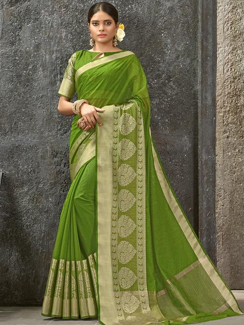 floral zari border woven saree with blouse - 16226802 - Very Small Image - 1