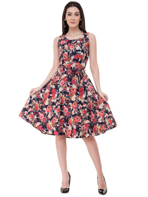 tie knot floral flared dress - 16227188 - Very Small Image - 1