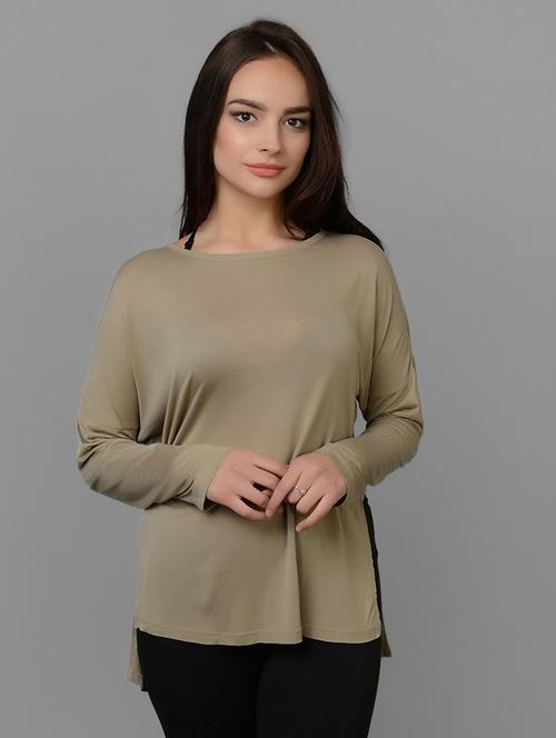 dropped shoulder side slit tee - 16227447 - Very Small Image - 1