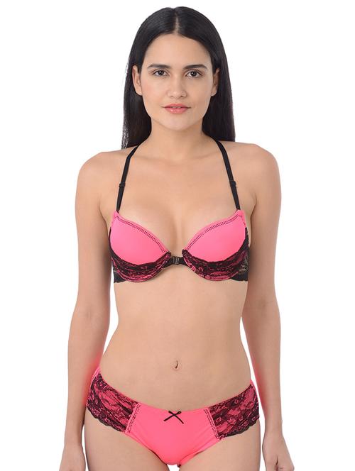 contrast lace detail bra and panty set - 16227527 - Very Small Image - 1