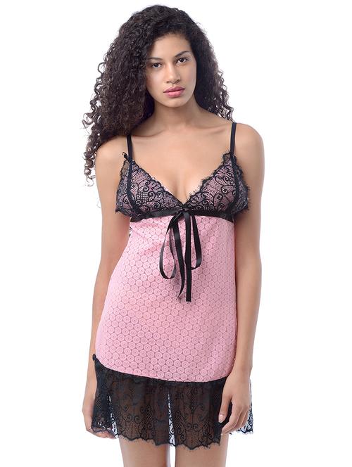 tie front contrast laced babydoll - 16227571 - Very Small Image - 1