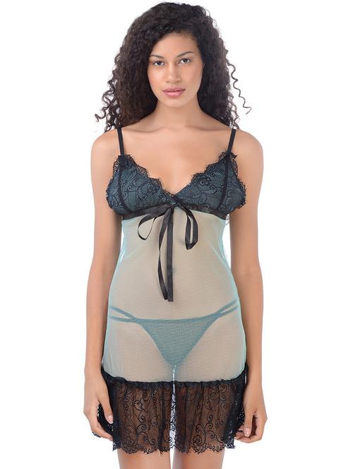 tie front contrast lace babydoll - 16227574 - Very Small Image - 1