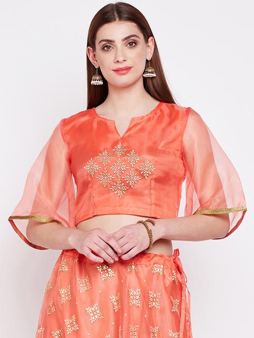 orange georgette embroidered blouse - 16228273 - Very Small Image - 1