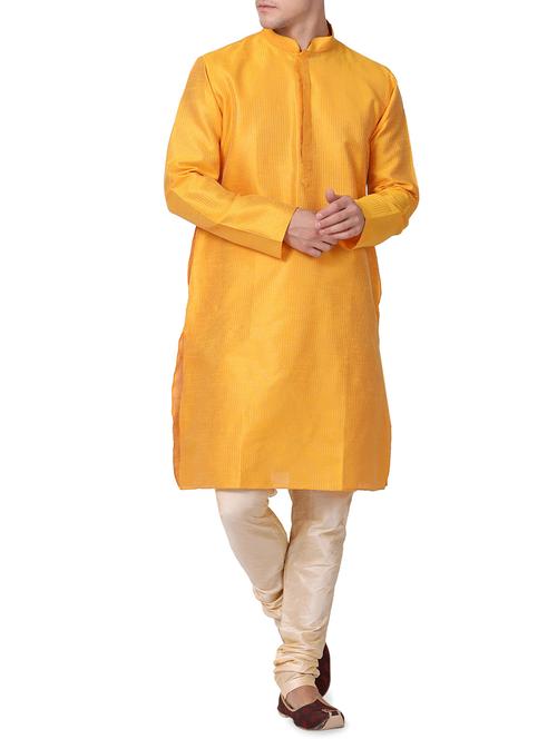 yellow silk blend long kurta - 16228333 - Very Small Image - 1