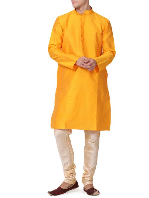 yellow silk blend long kurta - 16228336 - Very Small Image - 1
