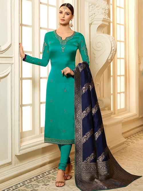 embroidered churidaar unstitched suit - 16228669 - Very Small Image - 1