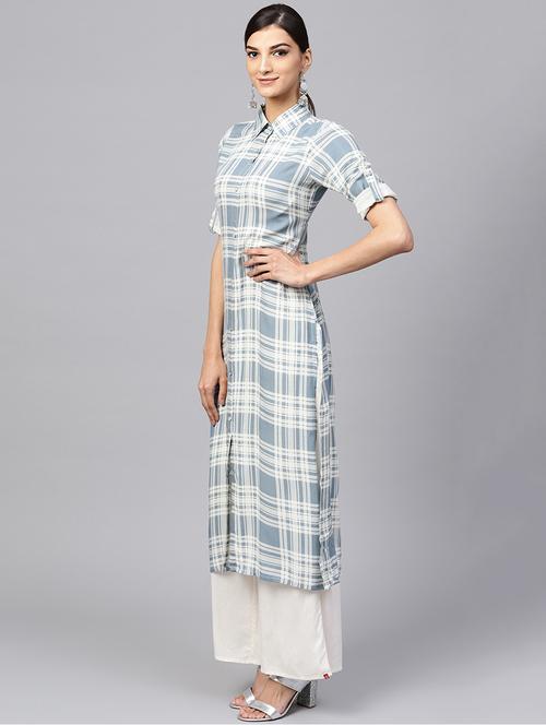 checkered straight kurta - 16228730 - Very Small Image - 1