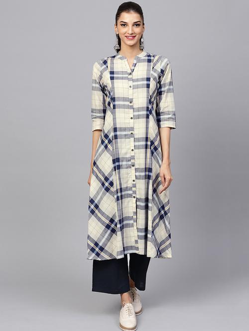 checkered flared kurta - 16228742 - Very Small Image - 1