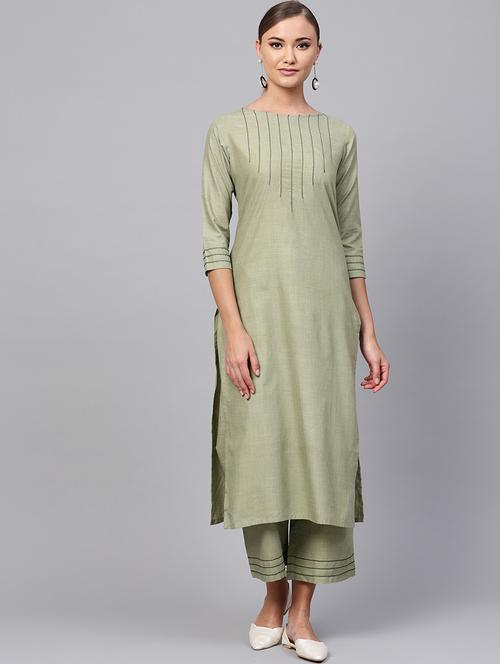 olive solid straight kurta - 16228881 - Very Small Image - 1