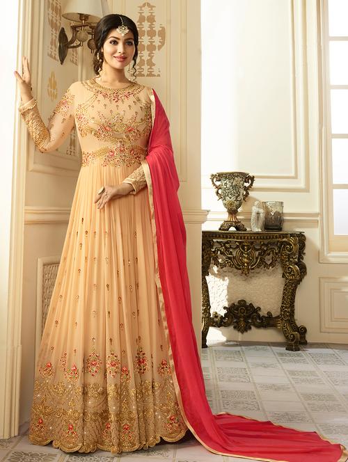 embroidered semi-stitched anarkali suit - 16228947 - Very Small Image - 1