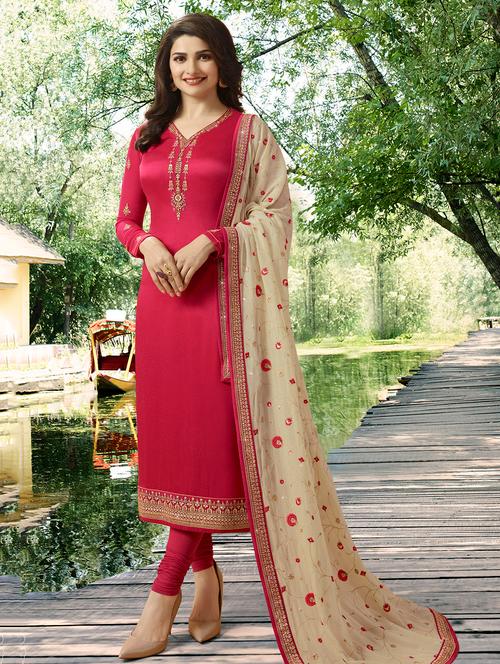 embroidered semi-stitched churidaar suit - 16228966 - Very Small Image - 1