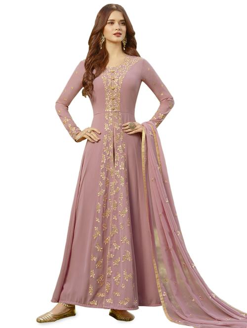 embroidered semi-stitched anarkali suit - 16228980 - Very Small Image - 1