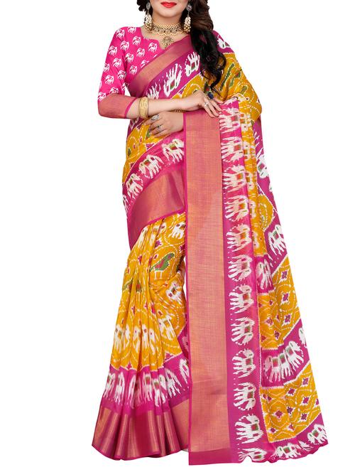 ikat printed saree with blouse - 16229269 - Very Small Image - 1