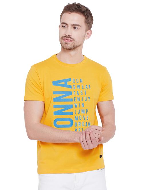 yellow typographic front print t-shirt - 16229636 - Very Small Image - 1
